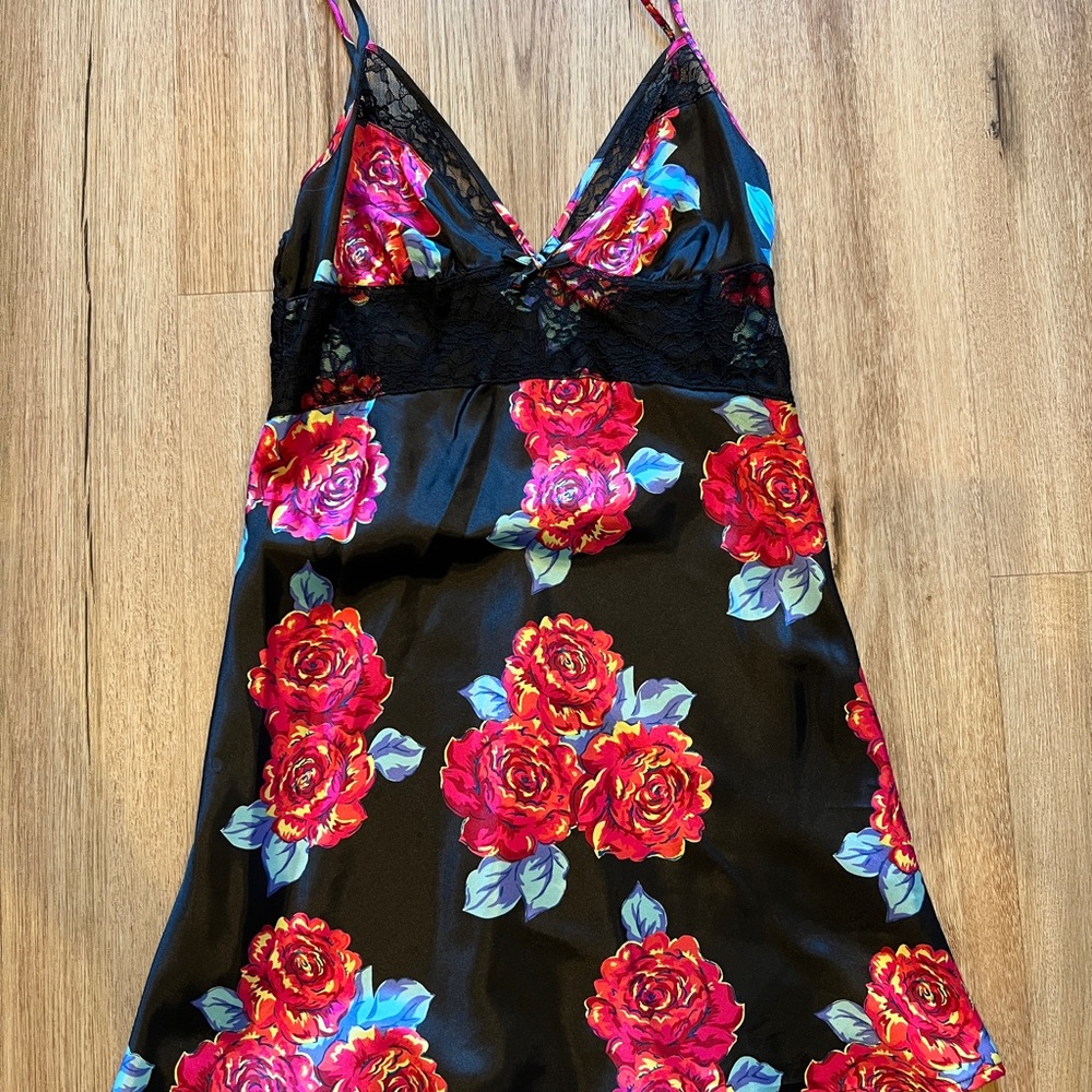 Victoria's Secret Black and Pink Floral Slip Dress